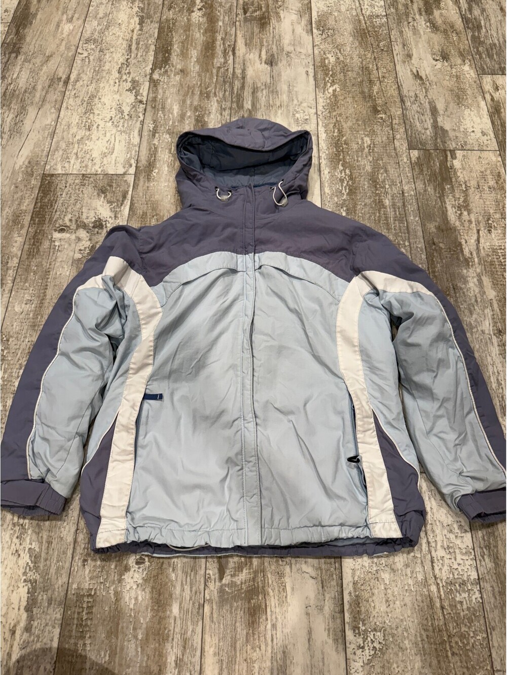 Columbia Womens L Blue Colorblock Fleece Lined Jacket Retro